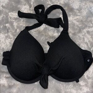 NWT SHEIN Black Halter Bikini Top Tie Front Padded Swim Size L